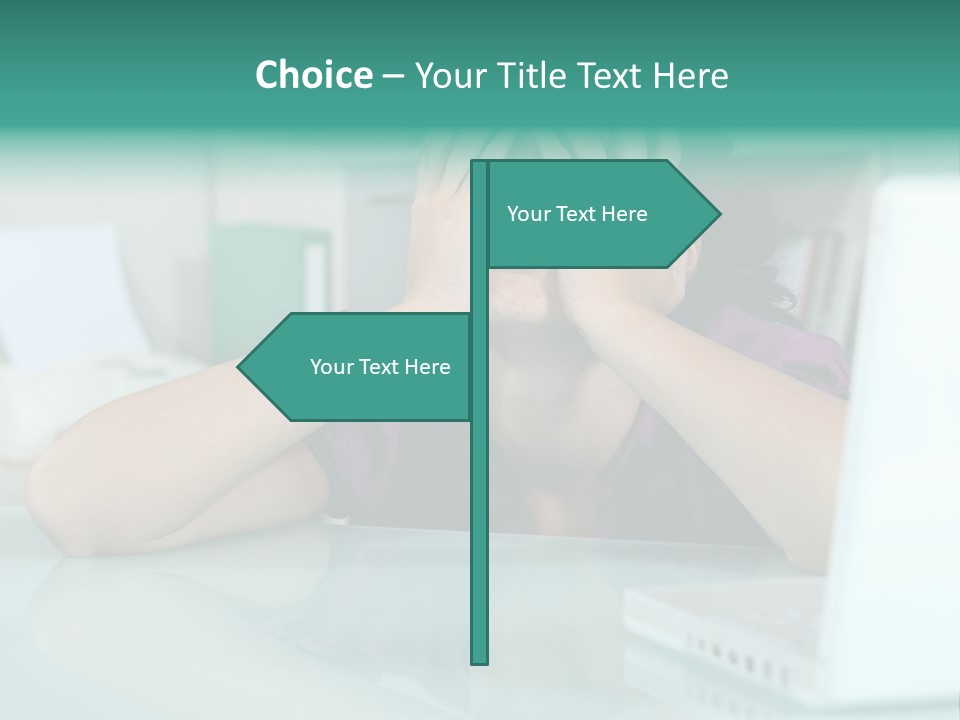 A Woman Covering Her Eyes While Sitting At A Desk PowerPoint Template