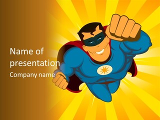 A Man In A Blue Superman Costume Is Flying Through The Air PowerPoint Template