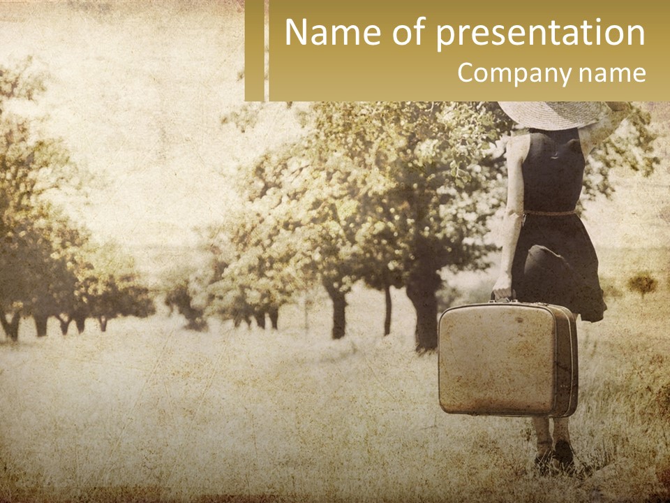 A Woman Carrying A Suitcase In A Field PowerPoint Template