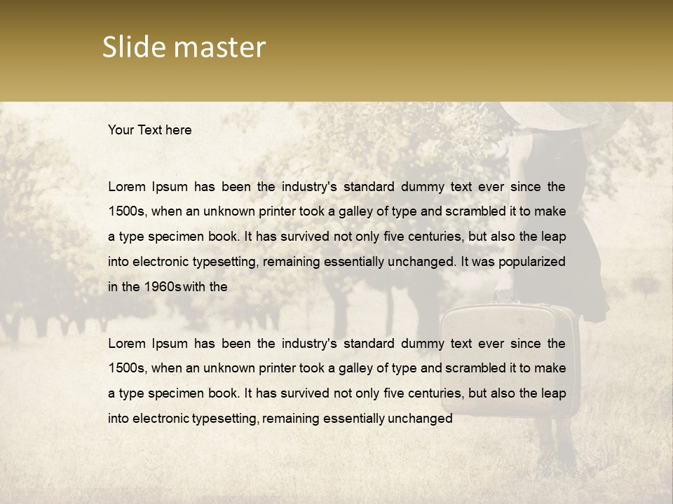 A Woman Carrying A Suitcase In A Field PowerPoint Template