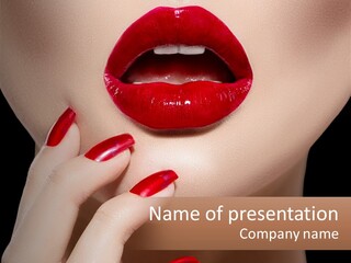 A Woman's Lips And Nails With A Red Manicure PowerPoint Template
