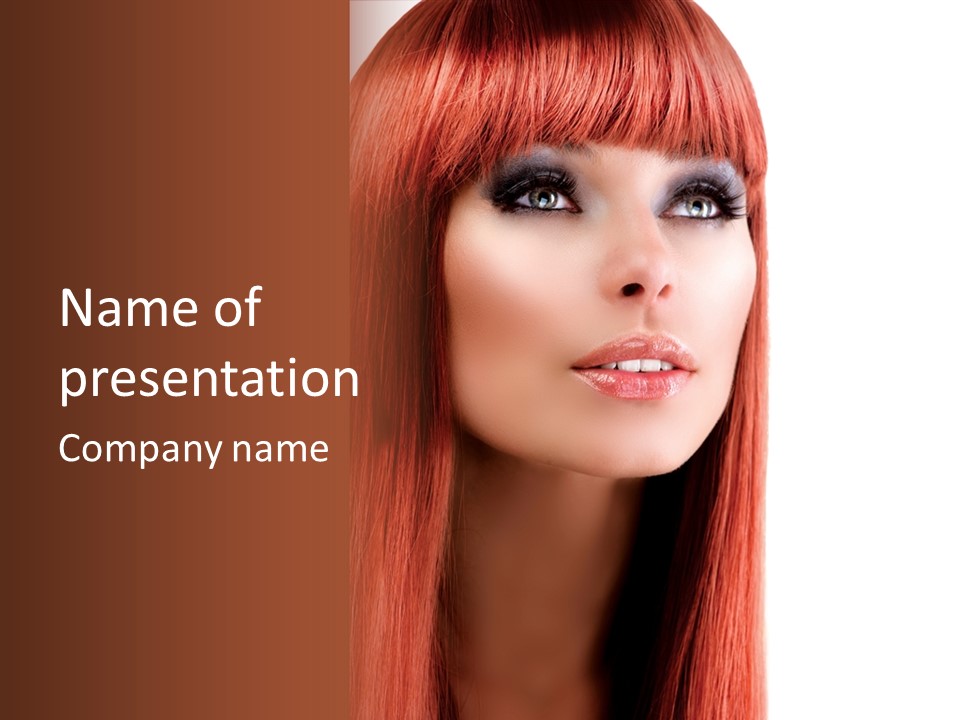 A Woman With Long Red Hair And Blue Eyes PowerPoint Template