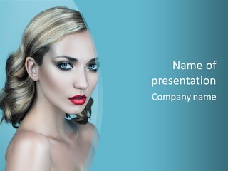 A Woman With Blue Eyes And A Red Lipstick PowerPoint Template