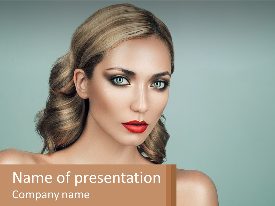 A Beautiful Woman With A Red Lipstick On Her Face PowerPoint Template