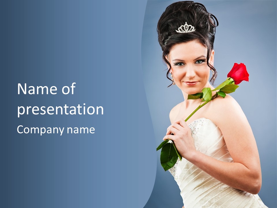 A Woman In A Wedding Dress Holding A Rose PowerPoint Template