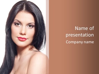 A Woman With Long Black Hair Is Posing For A Picture PowerPoint Template