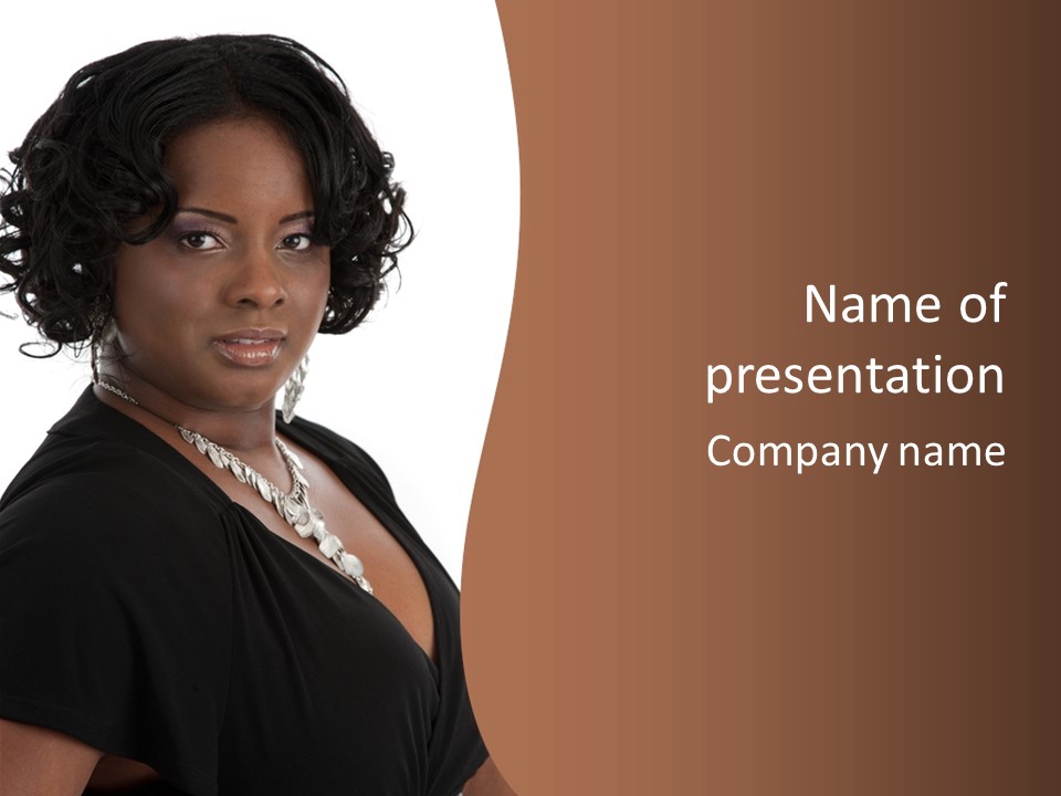 A Woman In A Black Dress Is Posing For A Picture PowerPoint Template