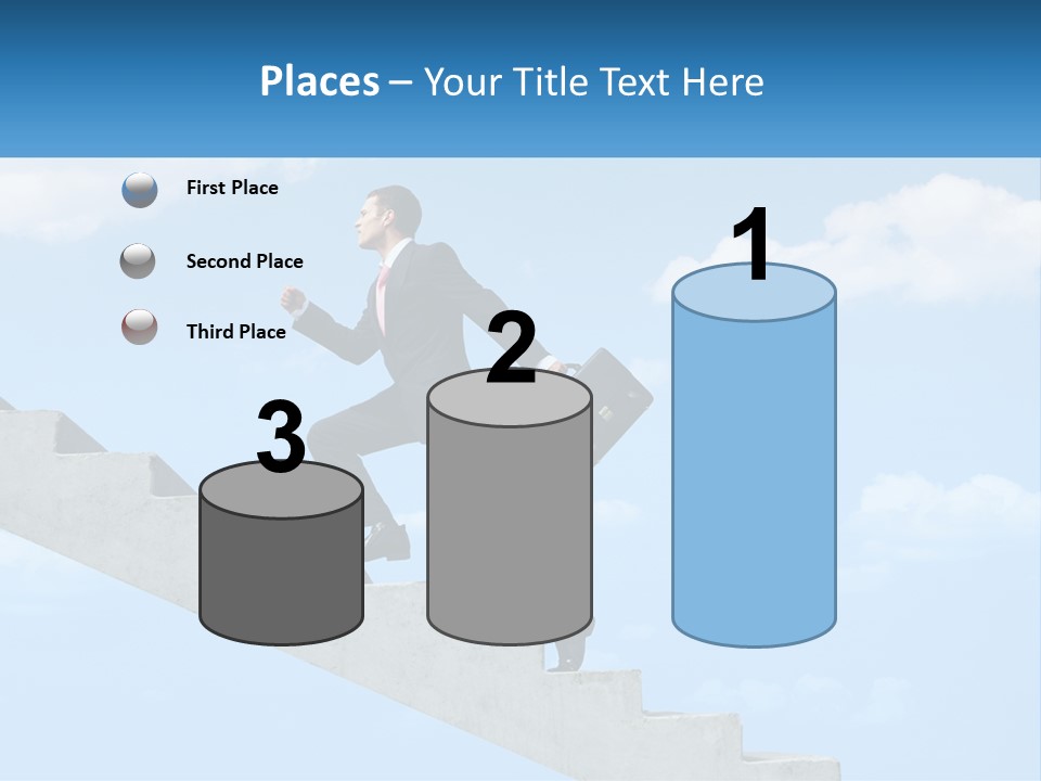 A Man In A Suit Is Running Up A Stair PowerPoint Template