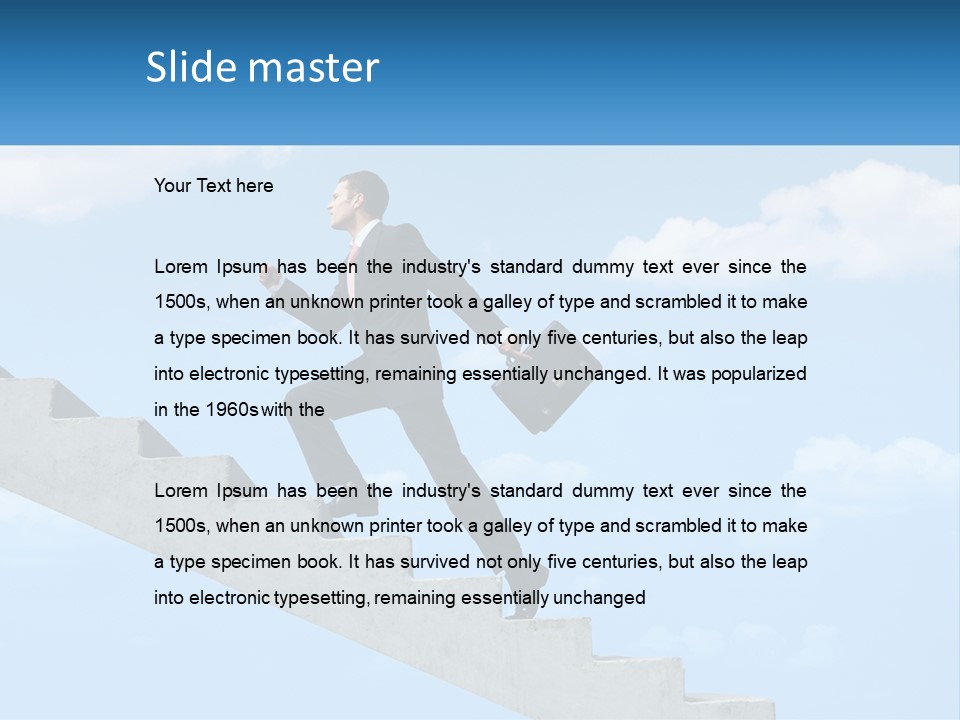 A Man In A Suit Is Running Up A Stair PowerPoint Template
