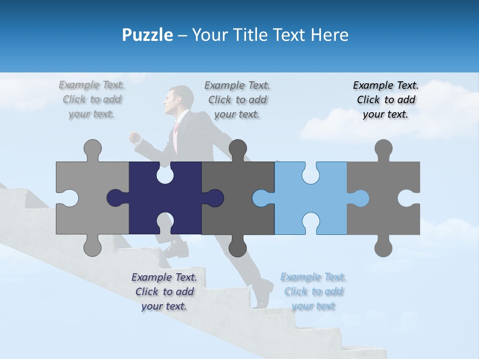 A Man In A Suit Is Running Up A Stair PowerPoint Template