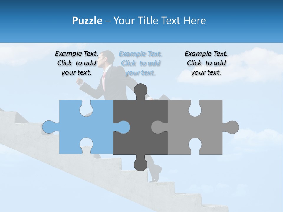 A Man In A Suit Is Running Up A Stair PowerPoint Template