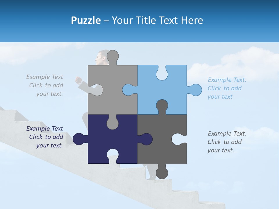 A Man In A Suit Is Running Up A Stair PowerPoint Template