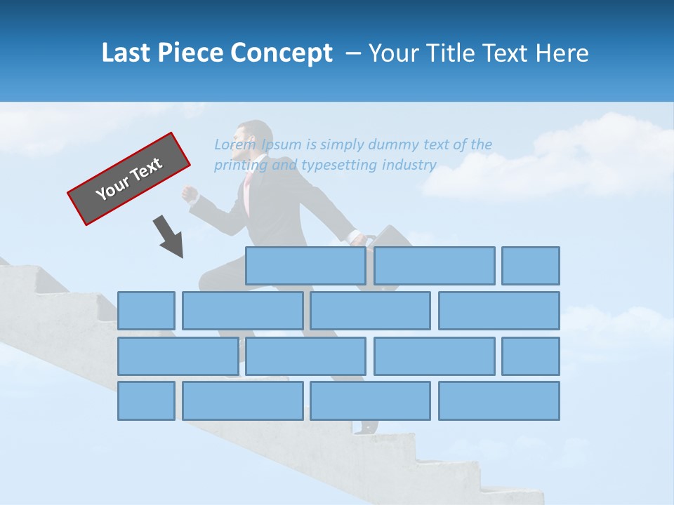 A Man In A Suit Is Running Up A Stair PowerPoint Template