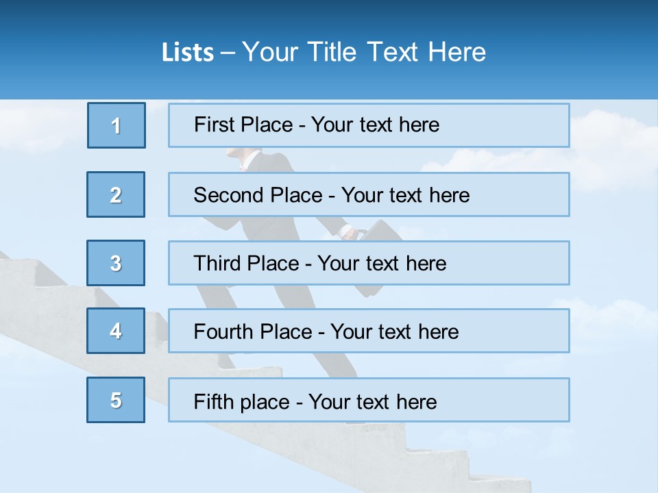 A Man In A Suit Is Running Up A Stair PowerPoint Template