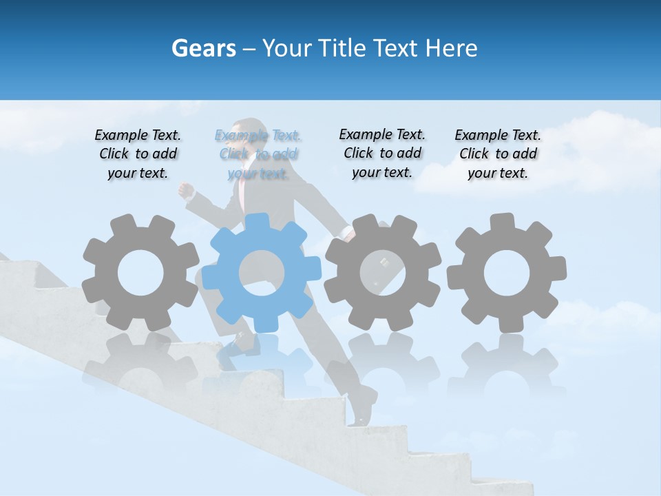 A Man In A Suit Is Running Up A Stair PowerPoint Template