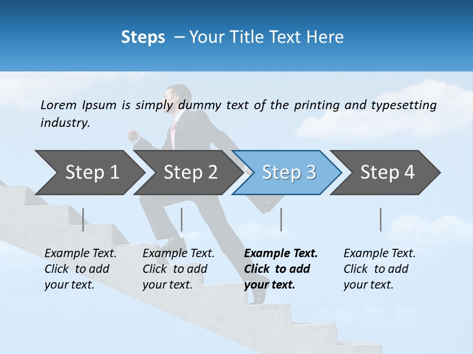 A Man In A Suit Is Running Up A Stair PowerPoint Template