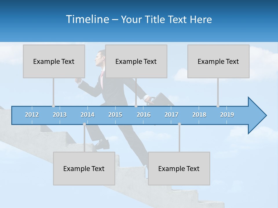A Man In A Suit Is Running Up A Stair PowerPoint Template