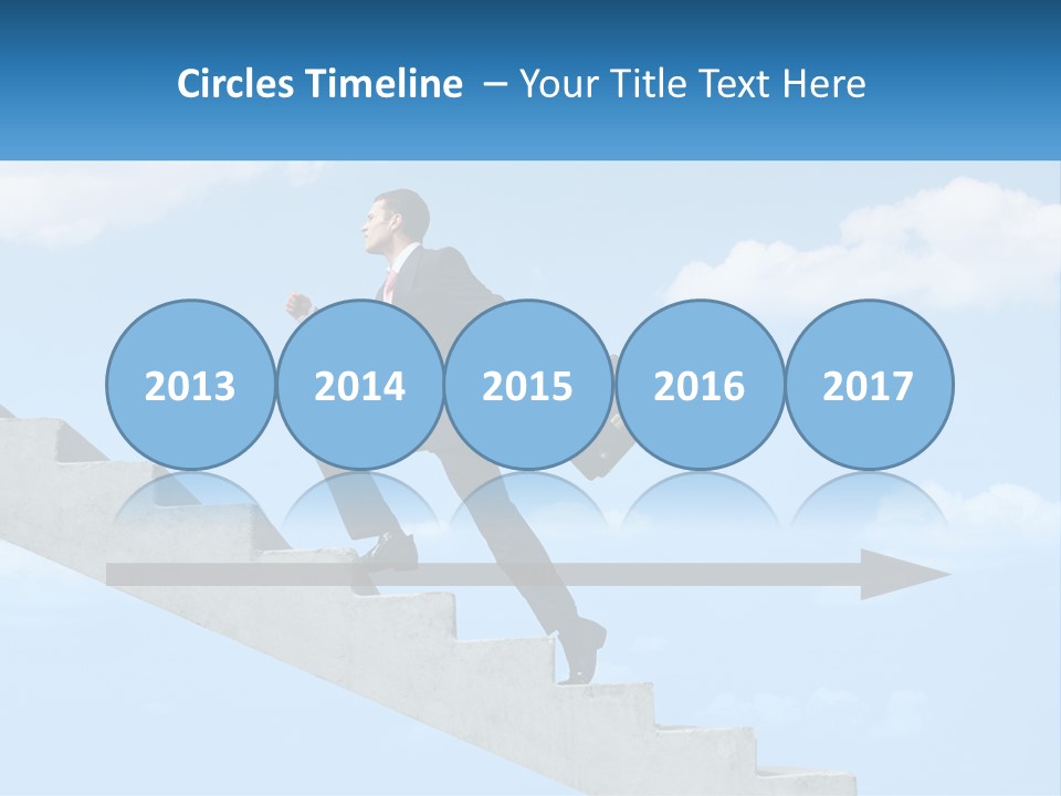 A Man In A Suit Is Running Up A Stair PowerPoint Template