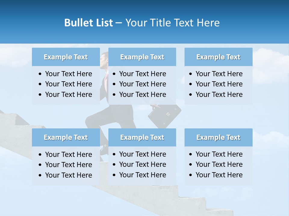 A Man In A Suit Is Running Up A Stair PowerPoint Template