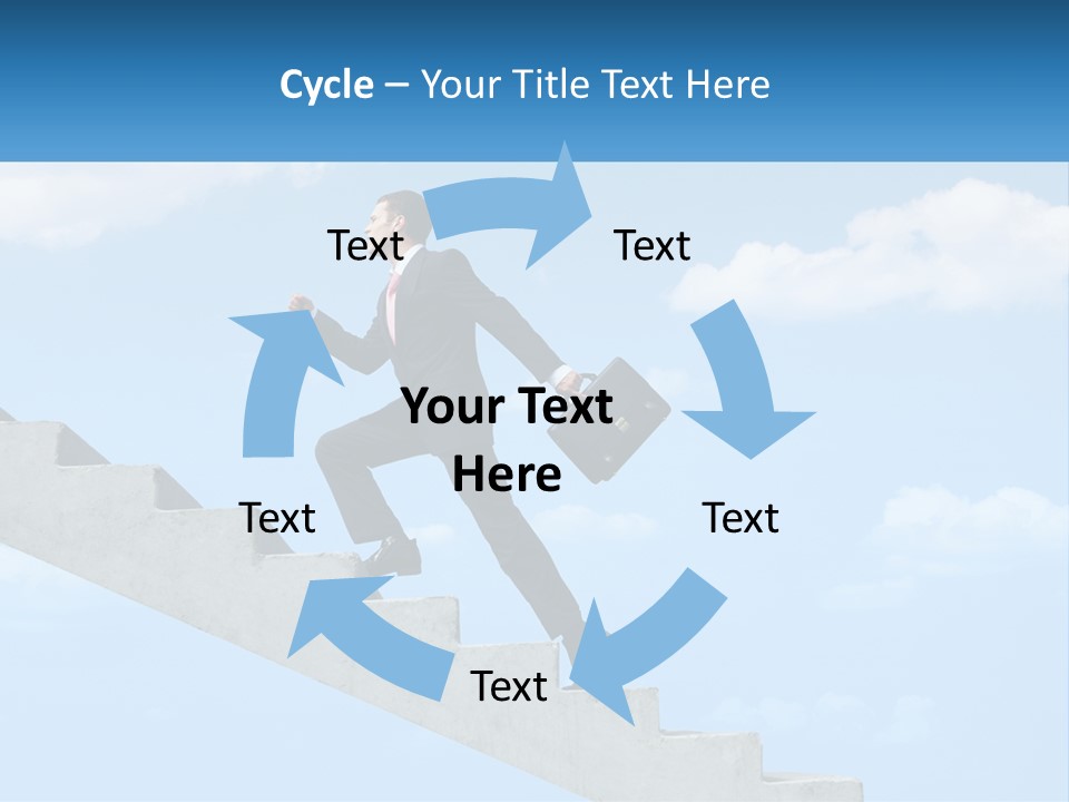 A Man In A Suit Is Running Up A Stair PowerPoint Template