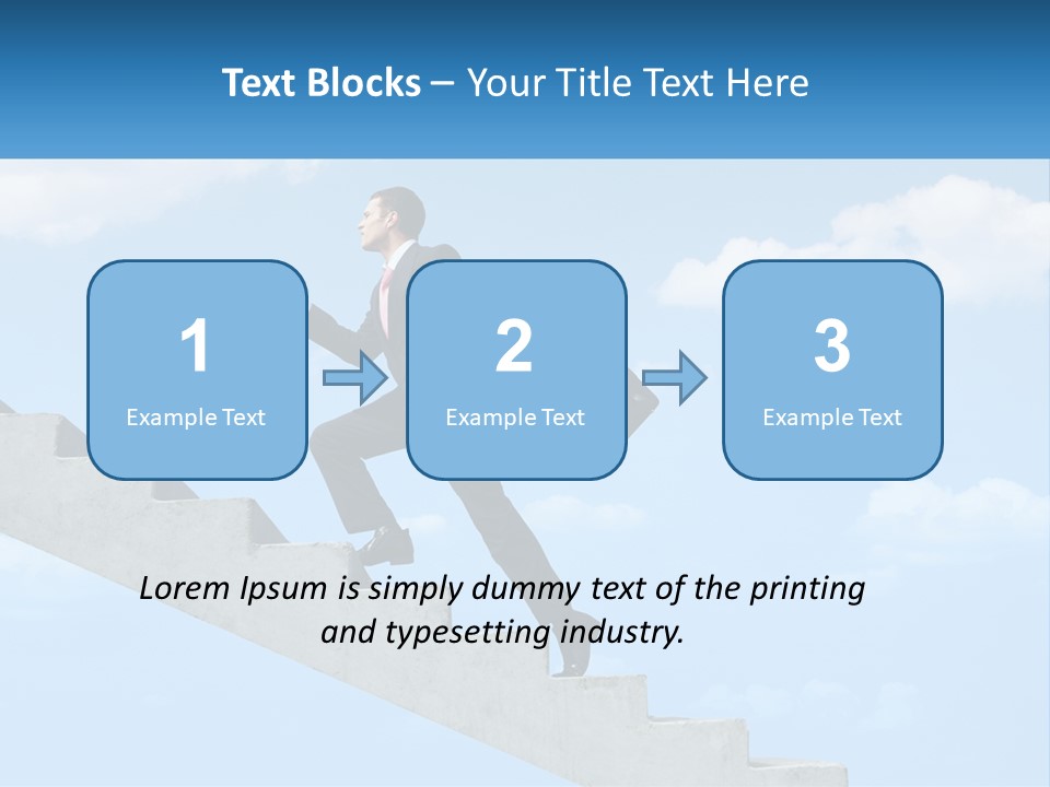 A Man In A Suit Is Running Up A Stair PowerPoint Template