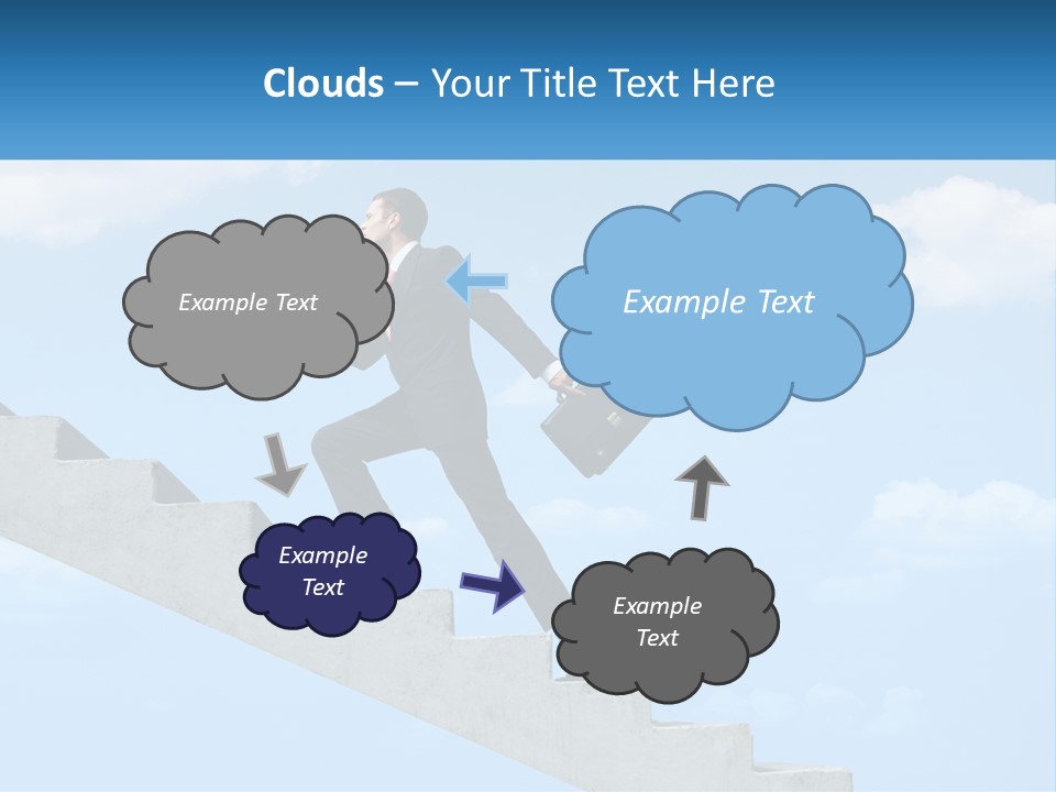 A Man In A Suit Is Running Up A Stair PowerPoint Template
