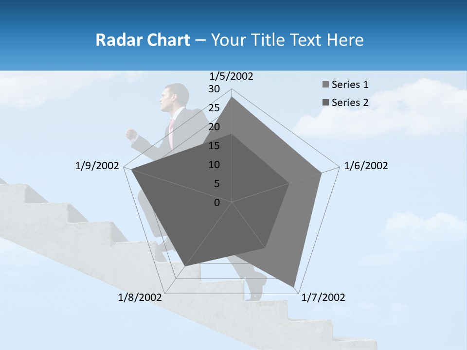 A Man In A Suit Is Running Up A Stair PowerPoint Template