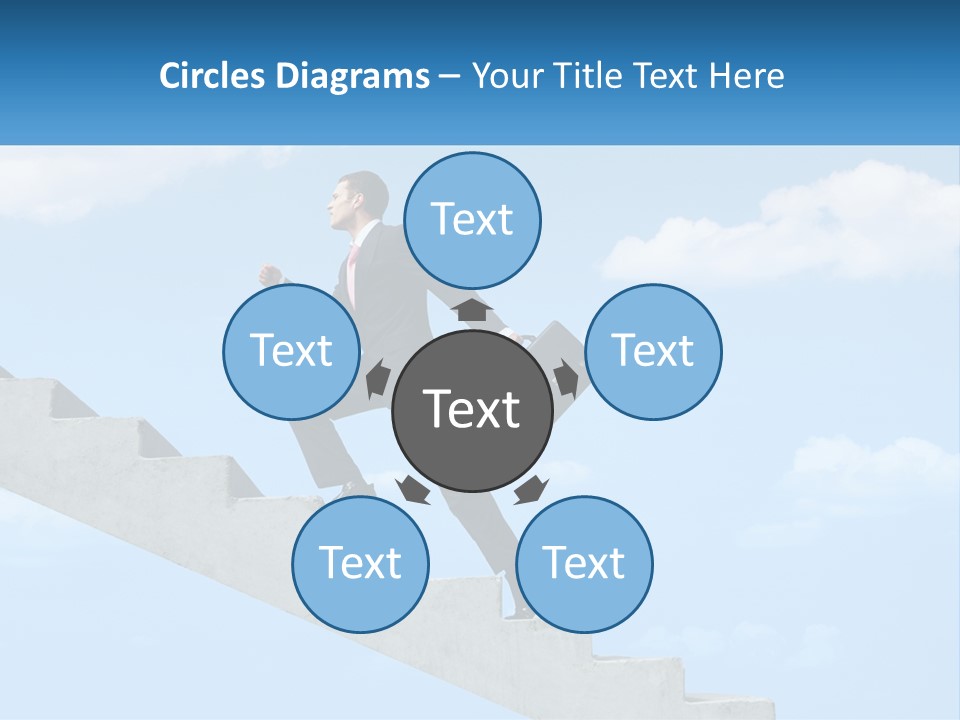 A Man In A Suit Is Running Up A Stair PowerPoint Template