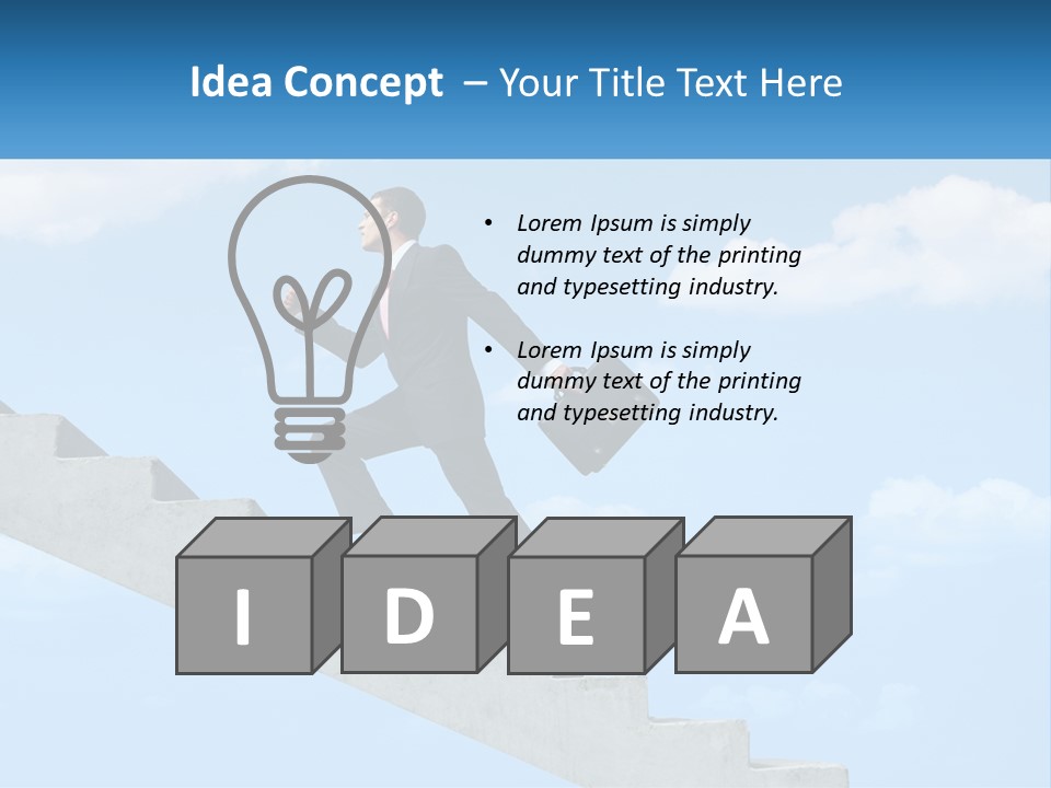 A Man In A Suit Is Running Up A Stair PowerPoint Template