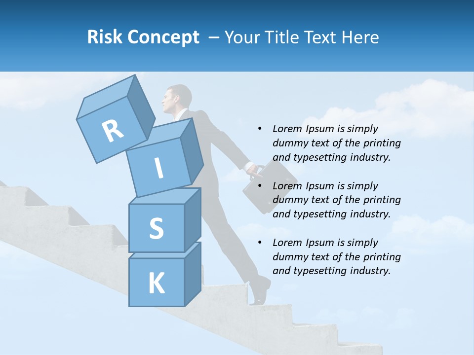 A Man In A Suit Is Running Up A Stair PowerPoint Template