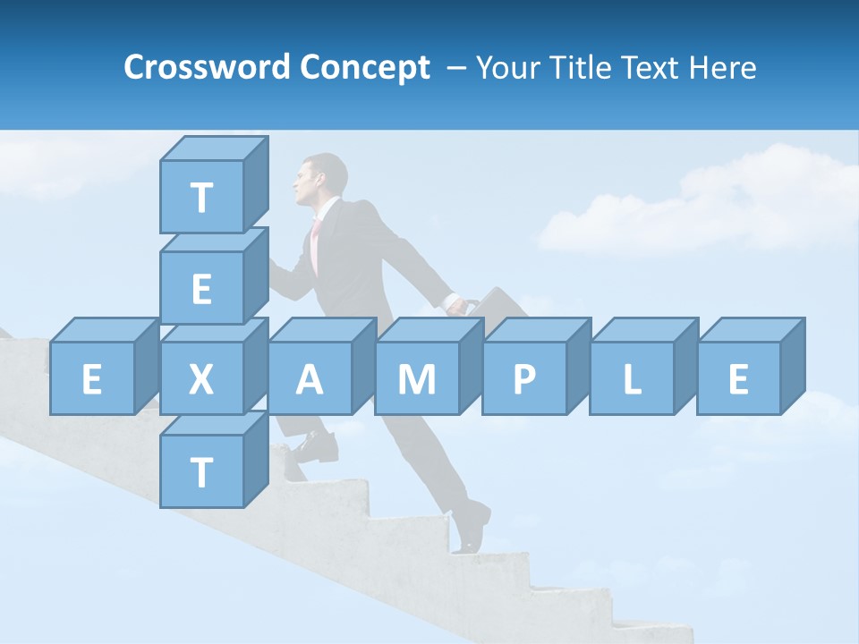 A Man In A Suit Is Running Up A Stair PowerPoint Template