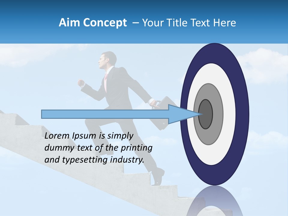 A Man In A Suit Is Running Up A Stair PowerPoint Template