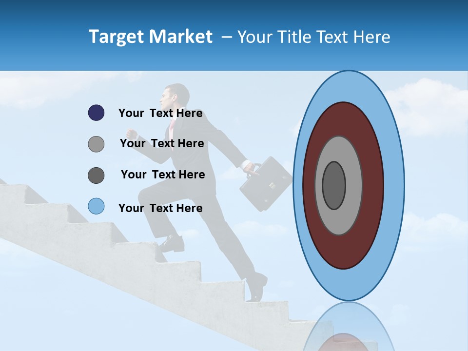 A Man In A Suit Is Running Up A Stair PowerPoint Template