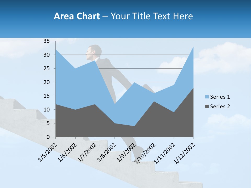 A Man In A Suit Is Running Up A Stair PowerPoint Template