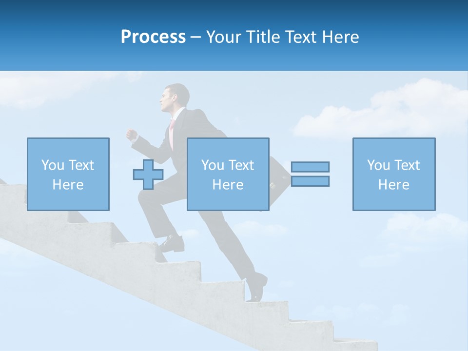 A Man In A Suit Is Running Up A Stair PowerPoint Template