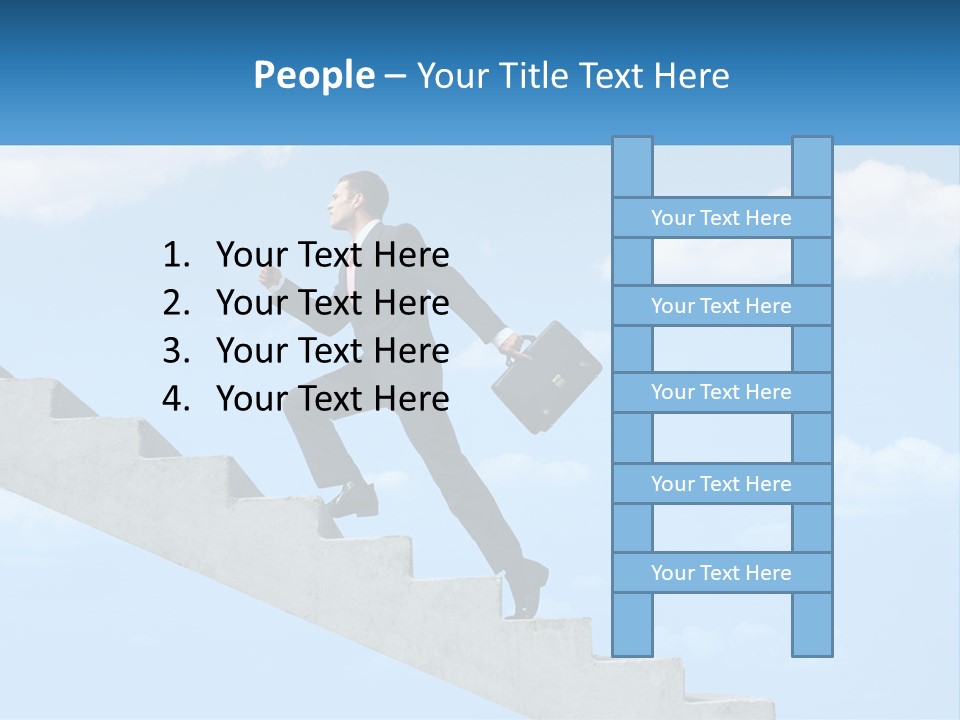 A Man In A Suit Is Running Up A Stair PowerPoint Template