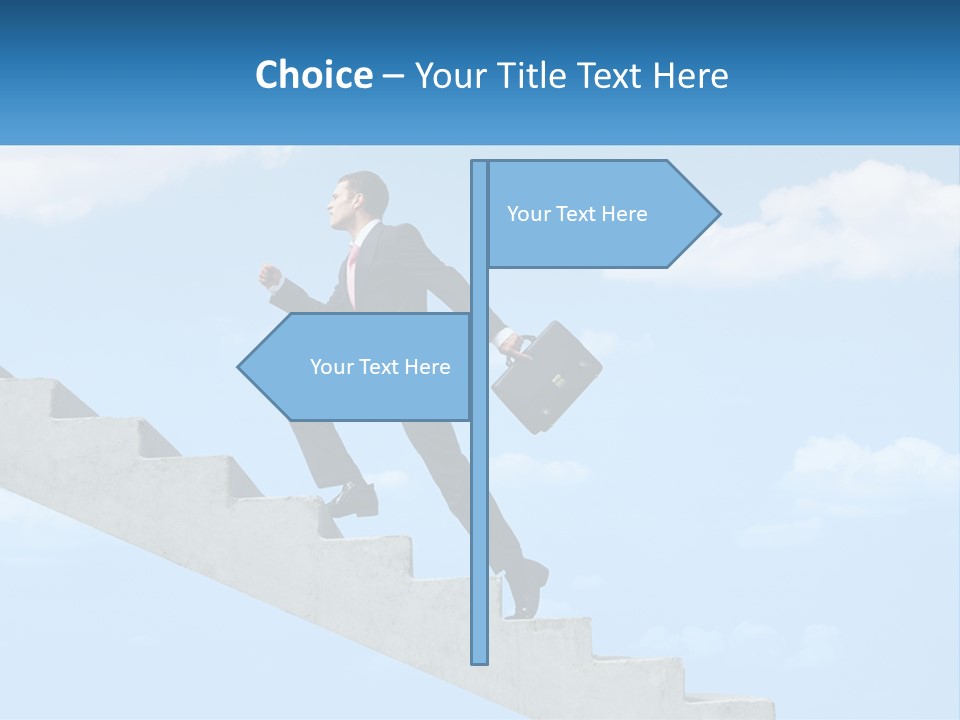 A Man In A Suit Is Running Up A Stair PowerPoint Template