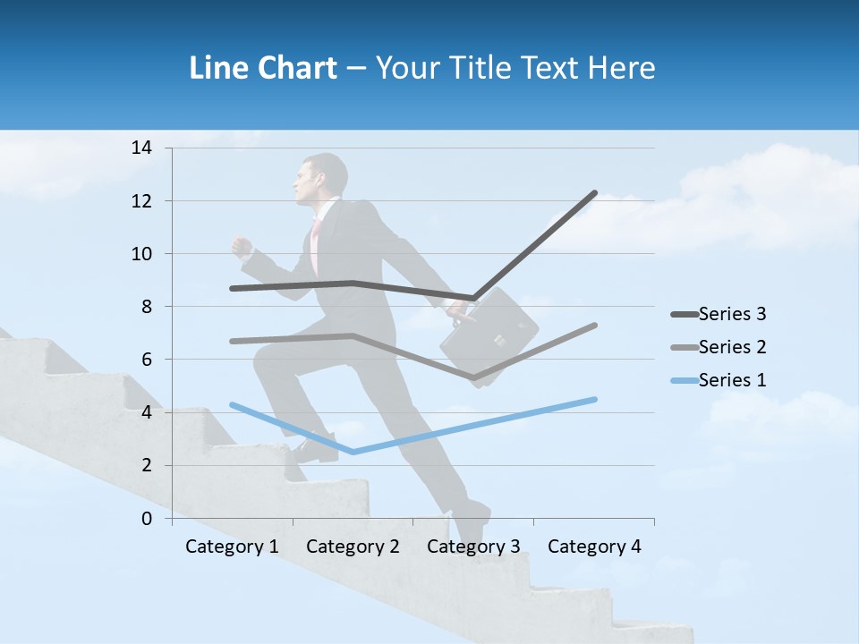 A Man In A Suit Is Running Up A Stair PowerPoint Template