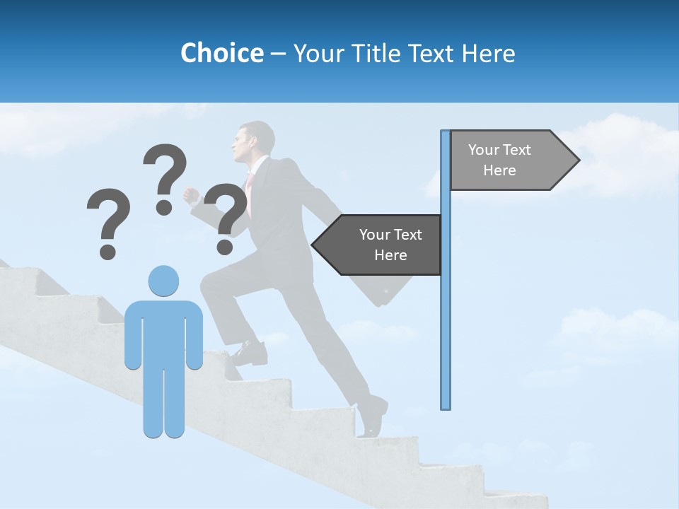 A Man In A Suit Is Running Up A Stair PowerPoint Template