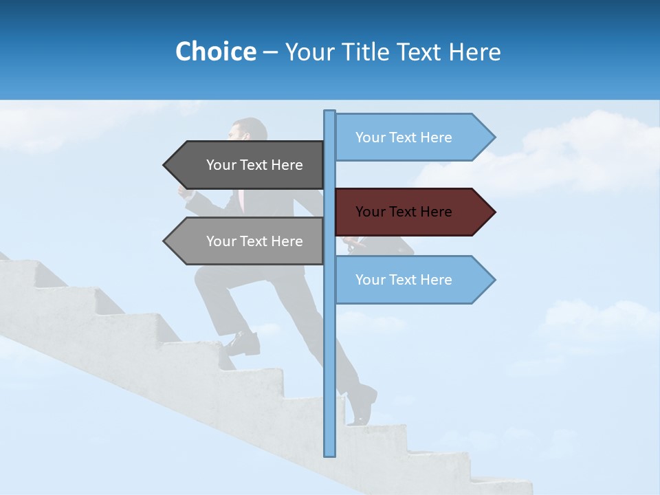 A Man In A Suit Is Running Up A Stair PowerPoint Template