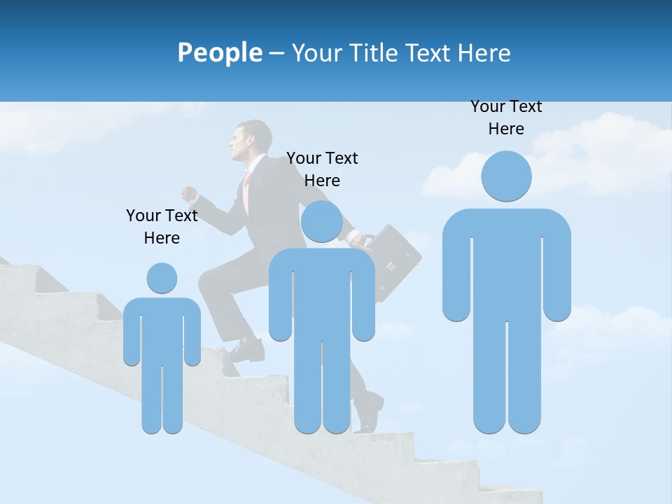 A Man In A Suit Is Running Up A Stair PowerPoint Template