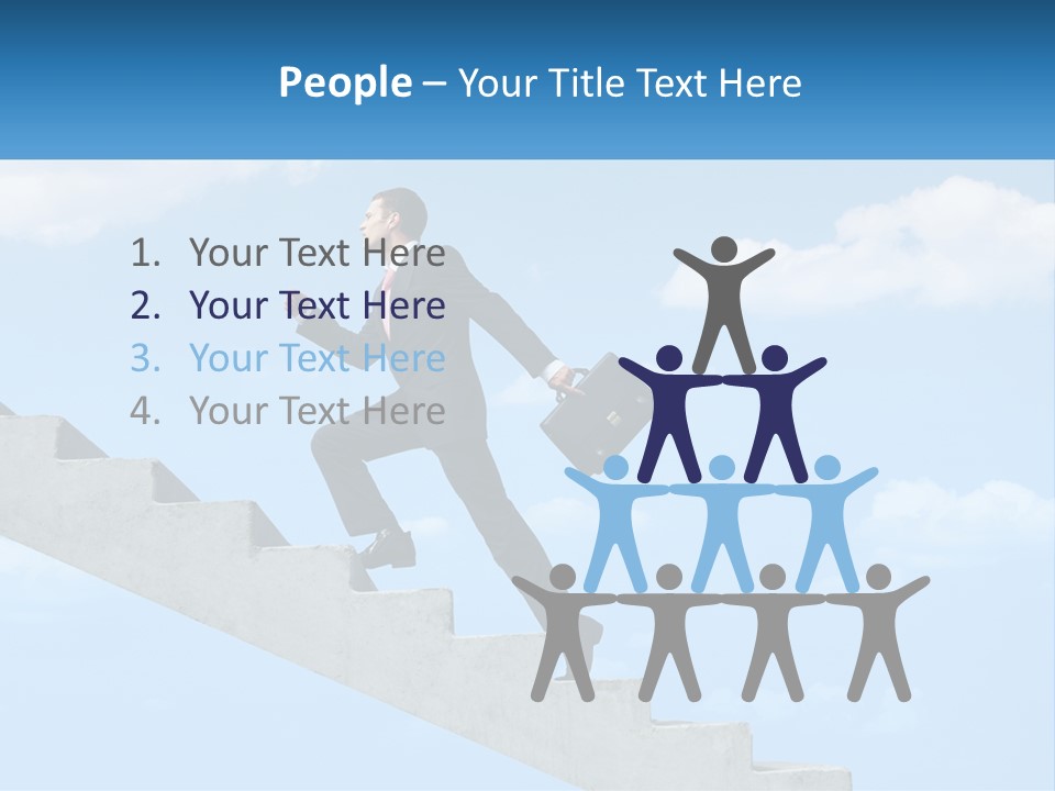 A Man In A Suit Is Running Up A Stair PowerPoint Template