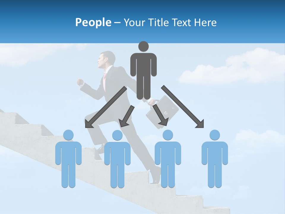 A Man In A Suit Is Running Up A Stair PowerPoint Template