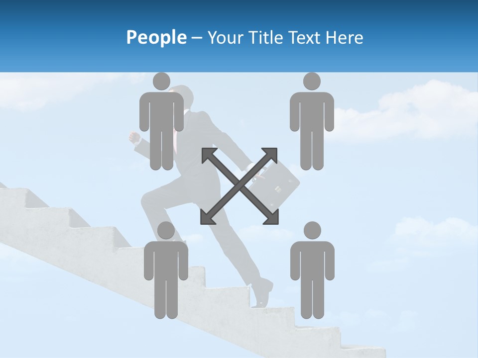 A Man In A Suit Is Running Up A Stair PowerPoint Template