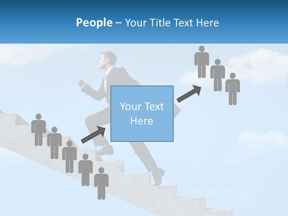 A Man In A Suit Is Running Up A Stair PowerPoint Template