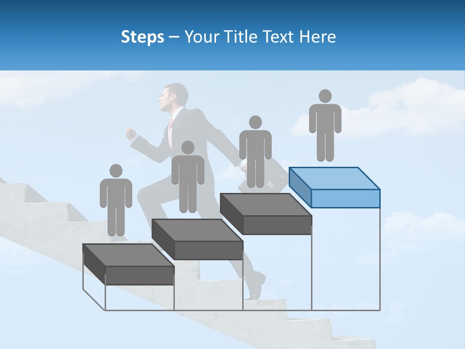 A Man In A Suit Is Running Up A Stair PowerPoint Template
