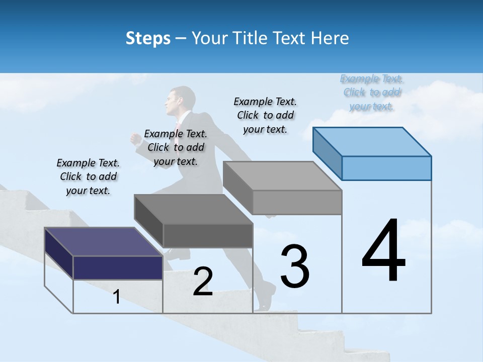 A Man In A Suit Is Running Up A Stair PowerPoint Template