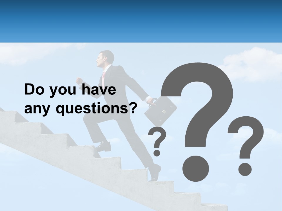 A Man In A Suit Is Running Up A Stair PowerPoint Template