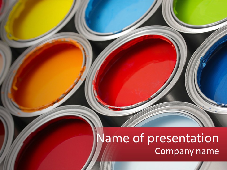 A Group Of Paint Cans With Different Colors Of Paint PowerPoint Template