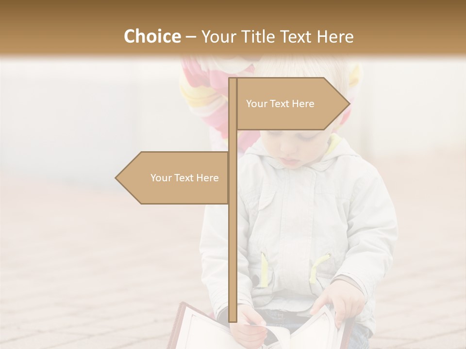 Two Children Sitting On The Ground Reading A Book PowerPoint Template